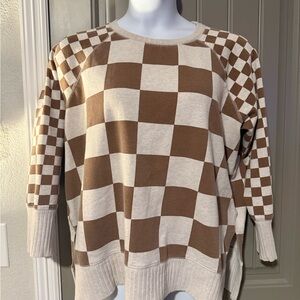 Maurices Brown and Cream Checkered Sweatshirt